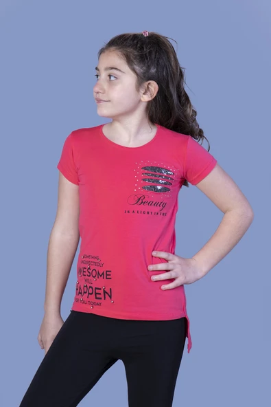 Toontoy  Kız Çocuk T-Shirt Göğsü Lazer Kesim Taşlı - Resim 11