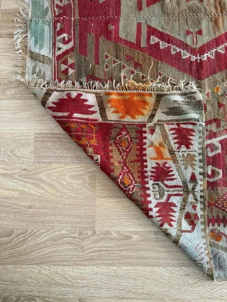165x375 cm Büyük Boy Antik Türk Kilimi, El Dokuma Vintage Anadolu Kilimi, Geleneksel Yün Kilim, Dekoratif Alan Halısı - 6