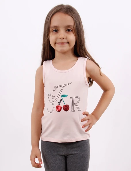 Kız Çocuk Kiraz Nakışlı Atlet - Resim 6