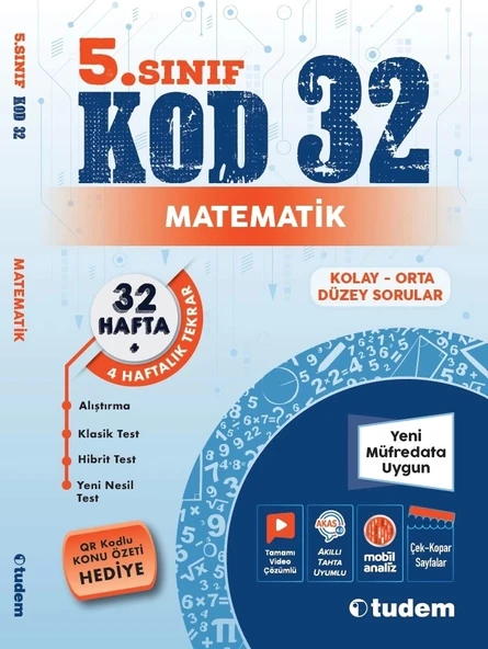 TUDEM YAYINLARI 5.SINIF MATEMATİK KOD 32 HAFTA TEKRAR TEST KİTABI ürün görseli