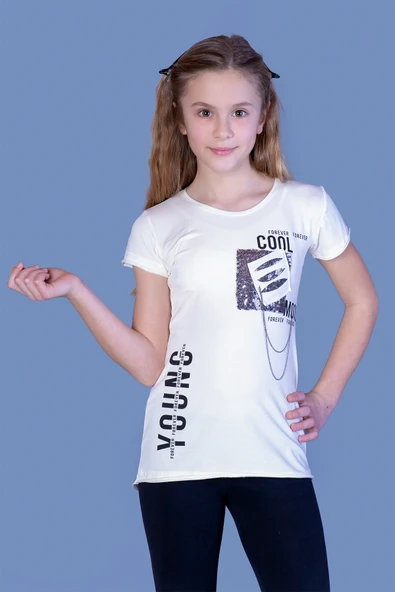 Toontoy Kız Çocuk T-Shirt Göğsü Lazer Kesim - 2