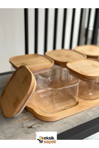 Mien 6'lı Bambu Kapaklı Cam Kahvaltılık 13 Parça M-0003 - 3
