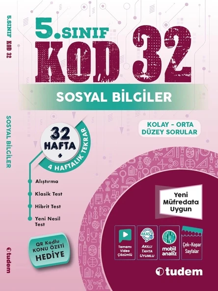 TUDEM YAYINLARI 5.SINIF SOSYAL BİLGİLER KOD 32 HAFTA TEKRAR TEST KİTABI ürün görseli