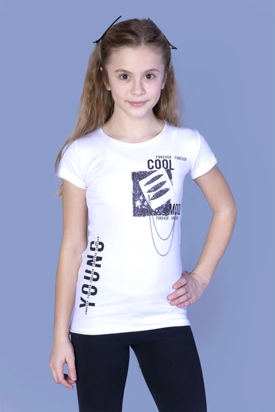 Toontoy Kız Çocuk T-Shirt Göğsü Lazer Kesim - 10