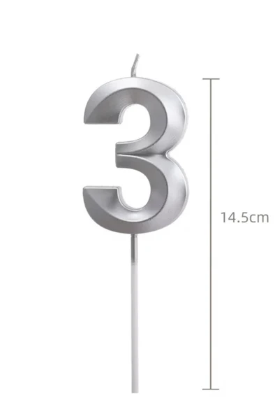 Beysüs Gümüş Rengi 3 Rakam Pasta Mumu - 2