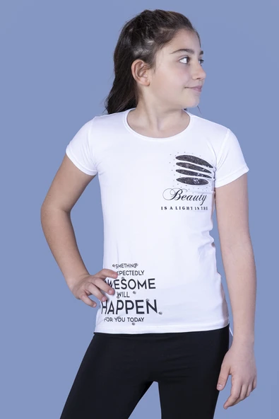 Toontoy  Kız Çocuk T-Shirt Göğsü Lazer Kesim Taşlı - Resim 7