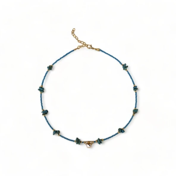 Fısıltı Kelebeği Mavi Doğaltaş Boncuk Kolye - Resim 3