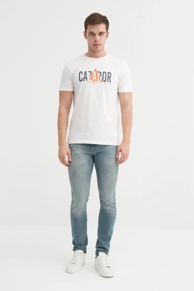 Cazador Slim Fit Bisiklet Yaka Pamuklu Baskılı Tişört - Resim 3