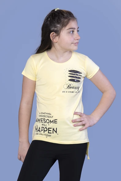 Toontoy  Kız Çocuk T-Shirt Göğsü Lazer Kesim Taşlı - Resim 6