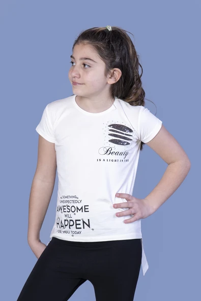 Toontoy  Kız Çocuk T-Shirt Göğsü Lazer Kesim Taşlı - Resim 10