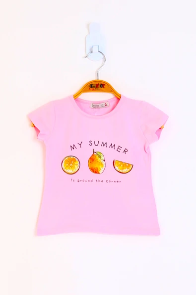 Toontoy Kız Çocuk My Summer Baskılı Arkası Nakış Detaylı Tişört - 4