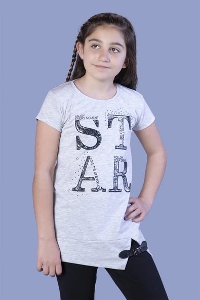 Toontoy Kız Çocuk Star Baskılı Kemer Detaylı Tişört ürün görseli 1