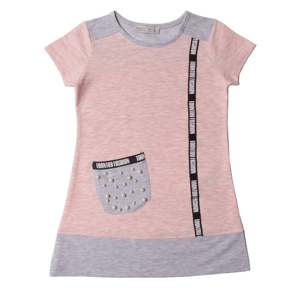 Toontoy Kız Çocuk Cep Üstü İncili Tişört ürün görseli 1