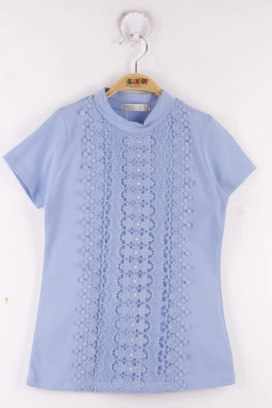 Toontoy Kız Çocuk Dantelli İnci İşlemeli Okul Tişört - 9