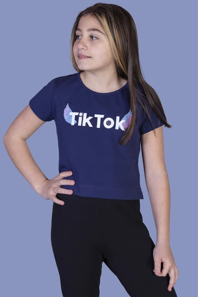 Toontoy Kız Çocuk Ön Arka TikTok Baskılı Tişört - 10