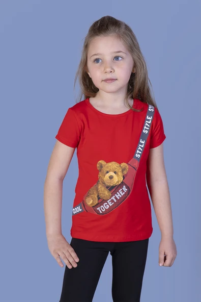 Toontoy Kız Çocuk Çanta Baskılı Tişört - 5