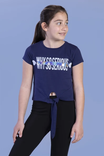 Toontoy Kız Çocuk Why So Serious Baskılı Pul Detaylı Tişört - Resim 6