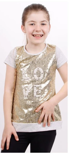 Toontoy Kız Çocuk Önü Komple Pullu Tişört - Resim 4