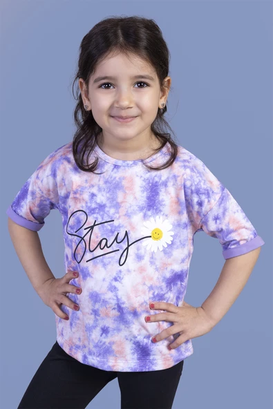 Toontoy Kız Çocuk Batik Desenli Baskılı Tişört - 9
