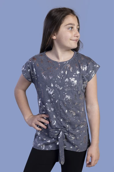 Toontoy Kız Çocuk Varak Baskılı Tişört - 7