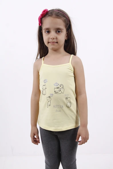 Toontoy Kız Çocuk Kedi Baskılı Atlet