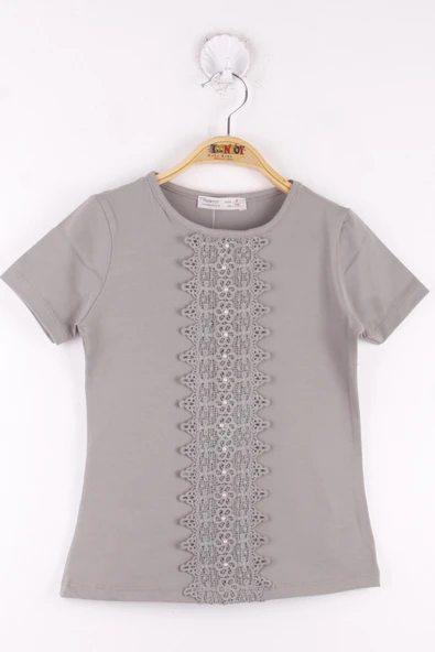 Toontoy Kız Çocuk Önü Dantelli İncili Okul Tişört