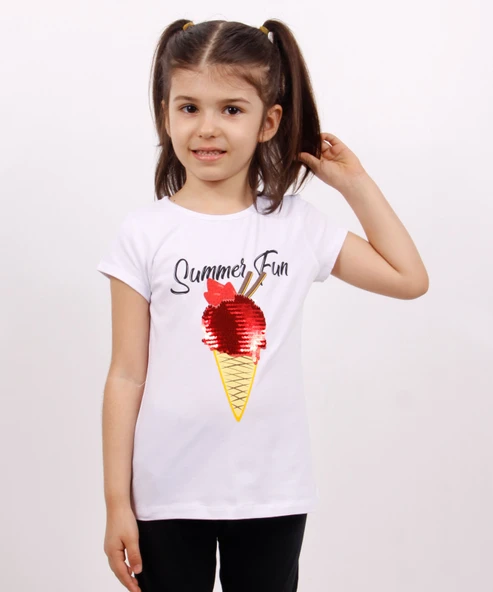 Toontoy Kız Çocuk Dondurma Baskılı Tişört - 5