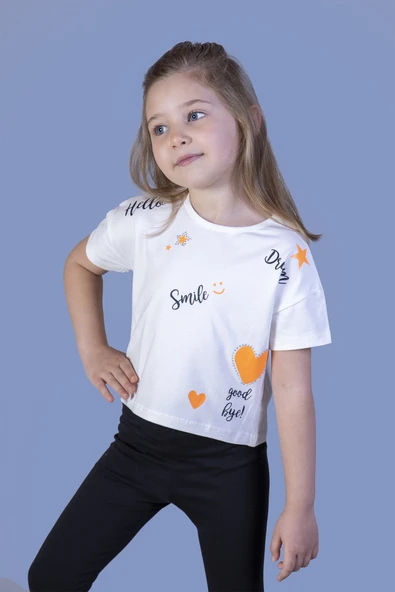 Toontoy Kız Çocuk Crop Model Neon Baskılı Tişört - 7