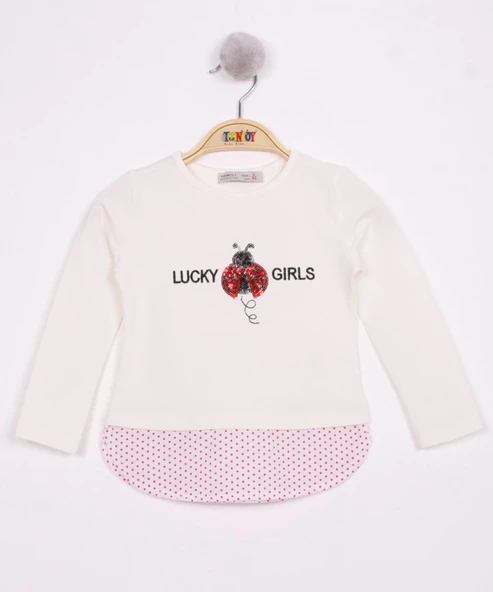 Toontoy Kız Çocuk Uğur Böceği Nakışlı T-Shirt