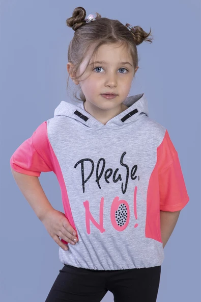 Toontoy Kız Çocuk Kapüşonlu Garni Detaylı Baskılı Tişört - Resim 7