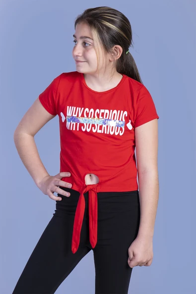 Toontoy Kız Çocuk Why So Serious Baskılı Pul Detaylı Tişört - Resim 4