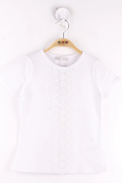 Toontoy Kız Çocuk Önü Dantelli İncili Okul Tişört - 5