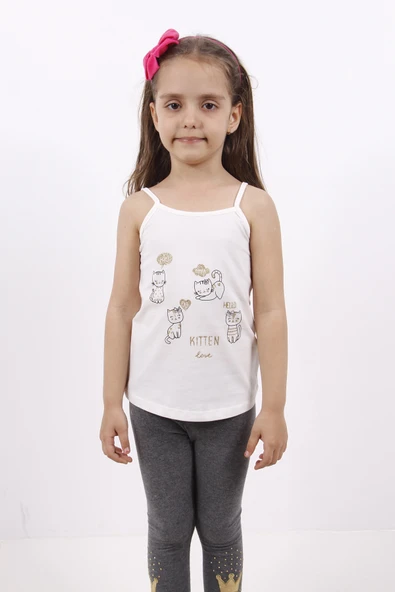 Toontoy Kız Çocuk Kedi Baskılı Atlet - 7
