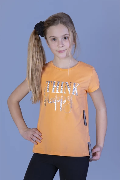 Toontoy Kız Çocuk Baskılı Taş İşlemeli Yanı Şerit Detaylı Tişört - 10