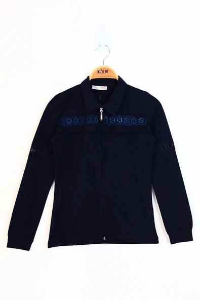 Toontoy Kız Çocuk Fermuar Kapatmalı Güpür Detaylı Tişört - 3