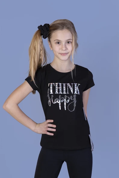 Toontoy Kız Çocuk Baskılı Taş İşlemeli Yanı Şerit Detaylı Tişört - 3