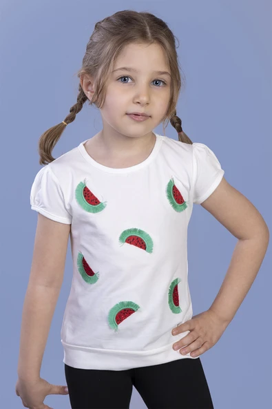 Toontoy Kız Çocuk Karpuz Nakışlı Tişört - Resim 9