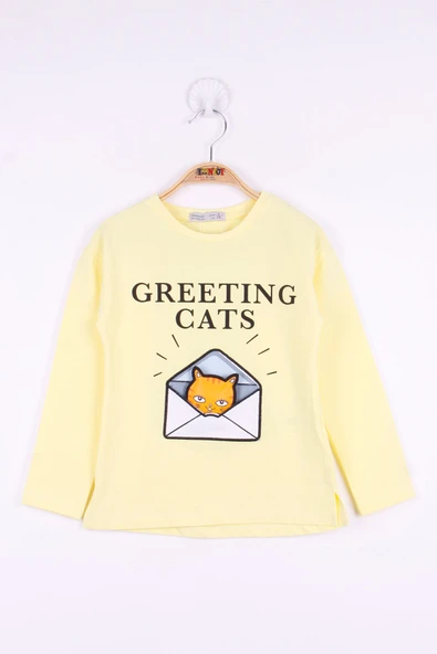 Toontoy Kız Çocuk Kedi Baskılı T-Shirt