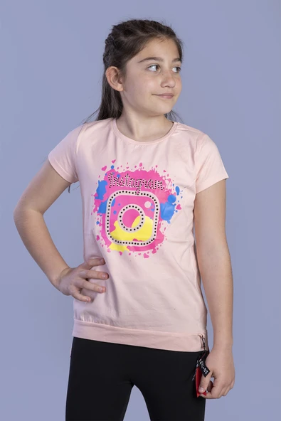 Toontoy Kız Çocuk Renkli Instagram Baskılı Tişört - 5