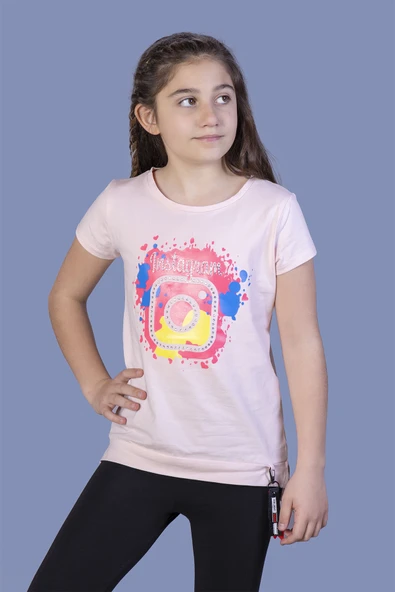 Toontoy Kız Çocuk Renkli Instagram Baskılı Tişört - 12