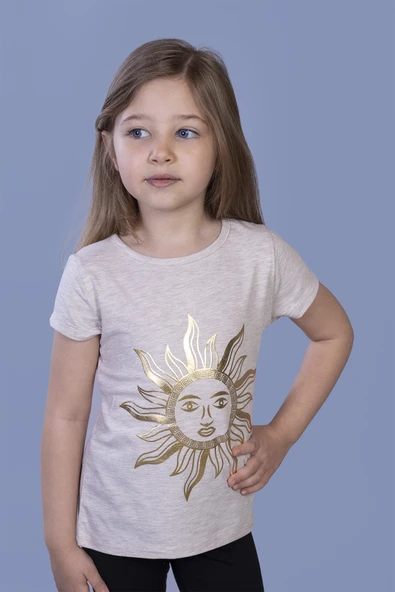 Toontoy Kız Çocuk Güneş Varaklı Tişört - Resim 3