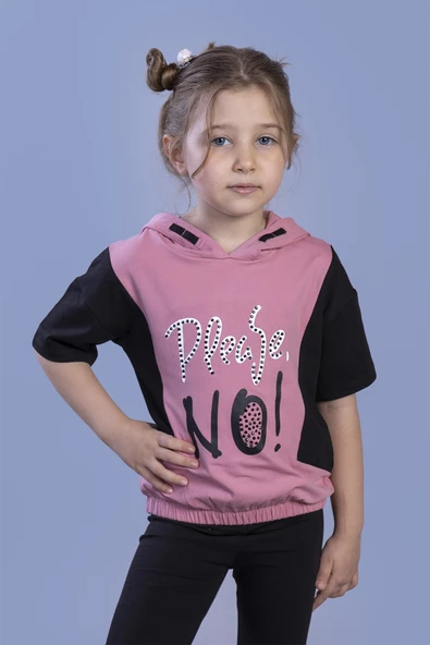 Toontoy Kız Çocuk Kapüşonlu Garni Detaylı Baskılı Tişört - Resim 10