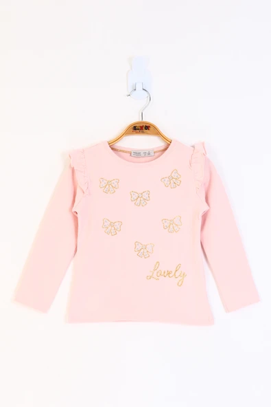 Toontoy Kız Çocuk Fiyonk Baskılı Tişört