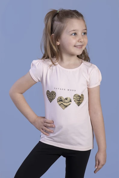Toontoy Kız Çocuk Simli Kalp Desenli T-Shirt - 8