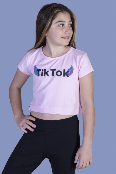 Toontoy Kız Çocuk Ön Arka TikTok Baskılı Tişört - 5