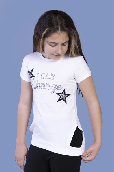 Toontoy Kız Çocuk Yıldız Baskılı Taş İşlemeli Tişört - Resim 10