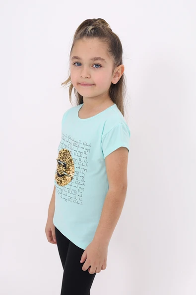 Toontoy Kız Çocuk Gülen Yüz Pullu Nakış Tişört - Resim 7