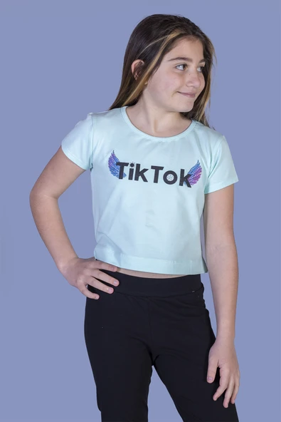 Toontoy Kız Çocuk Ön Arka TikTok Baskılı Tişört - 8
