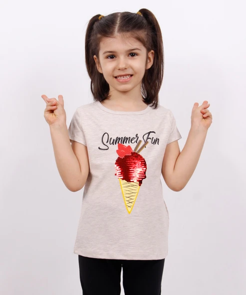 Toontoy Kız Çocuk Dondurma Baskılı Tişört - 7