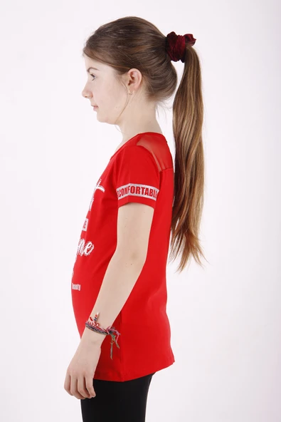 Toontoy Kız Çocuk Slogan Baskılı Tişört - 5